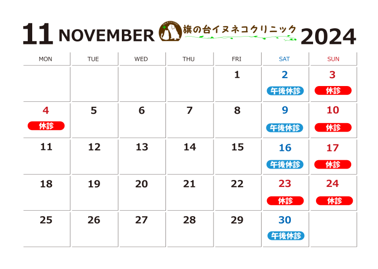 2024年11月診察カレンダー