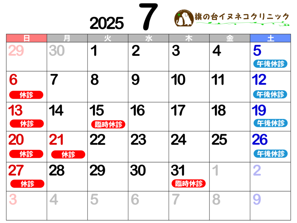 2025年7月診察カレンダー