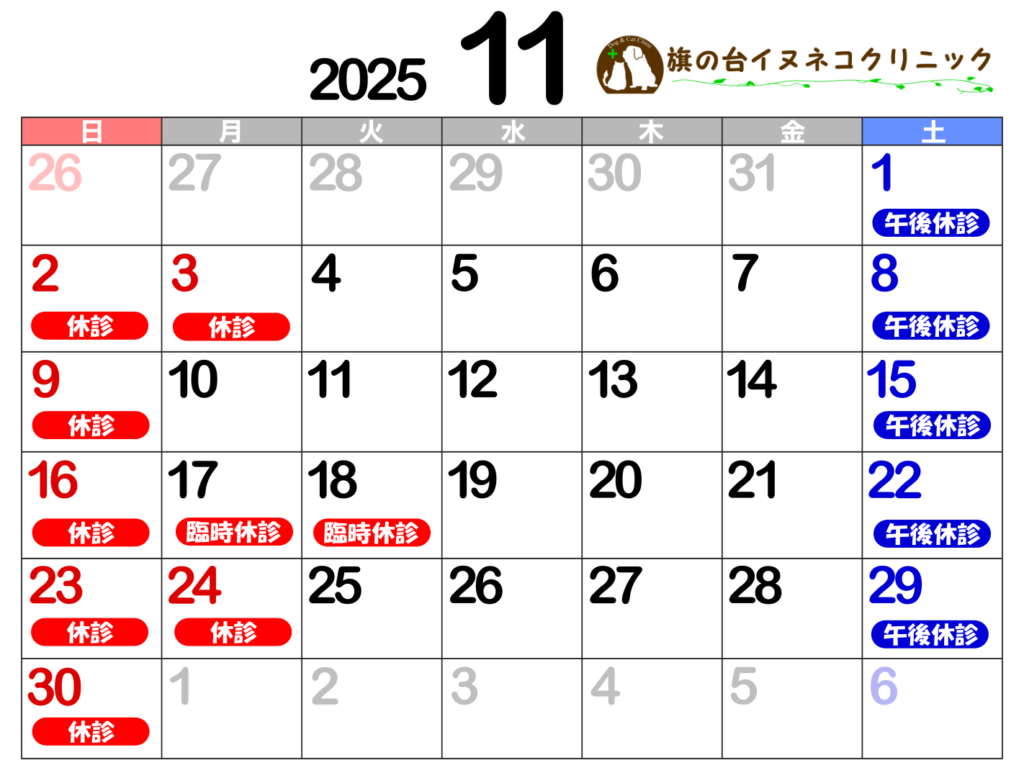 2025年11月診察カレンダー