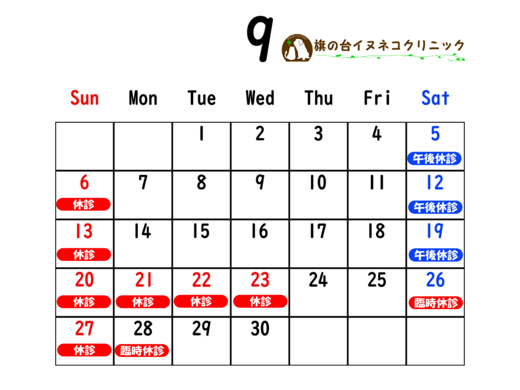 2026年9月診察カレンダー